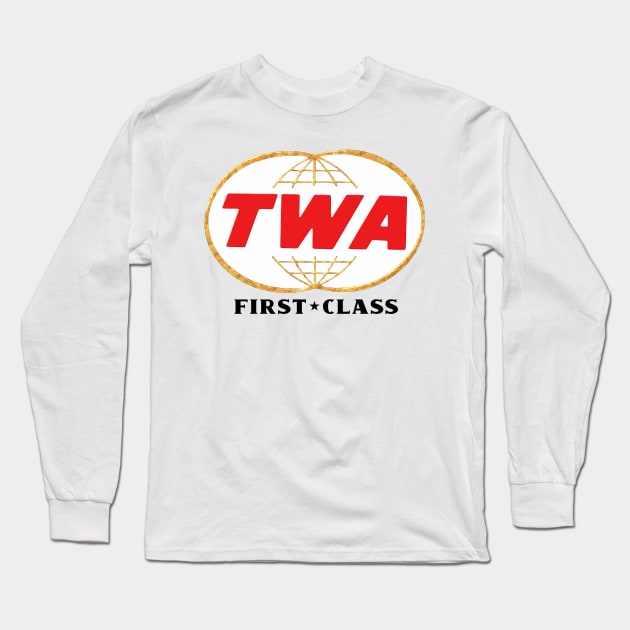 Vintage Metallic style TWA logo First Class Long Sleeve T-Shirt by Artizan